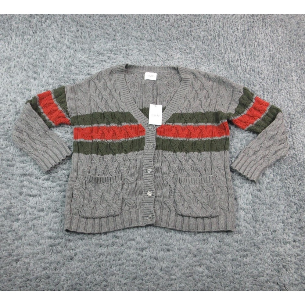 Stitches + Stripes Cardigan Sweater Womens Large Gray Stripe Knit Pockets NWT